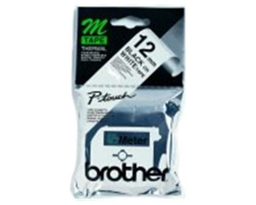 BROTHER Cinta No laminada Blanco/ negro 12 mm