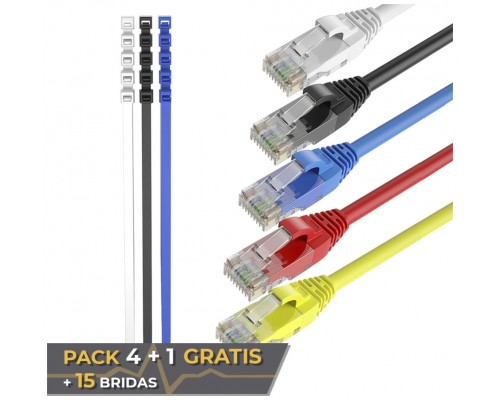 Pack 4 Cables + 1 GRATIS Ethernet CAT6 RJ45 24AWG 0.5m + 15 Bridas Max Connection (Espera 2 dias)