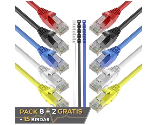 Pack 8 Cables + 2 GRATIS Ethernet CAT6 RJ45 24AWG 0.5m + 15 Bridas Max Connection (Espera 2 dias)