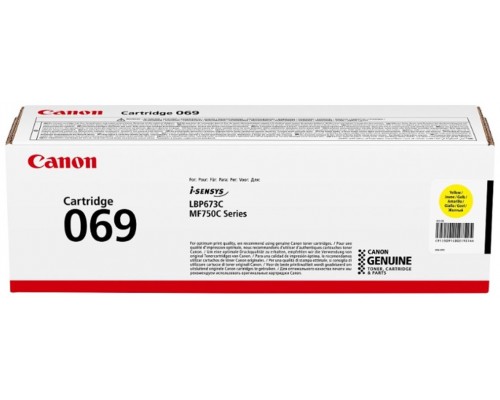 CANON Toner Amarillo 069Y: i-SENSYS LBP673Cdw, LBP673dw, MF752Cdw 1.900p.