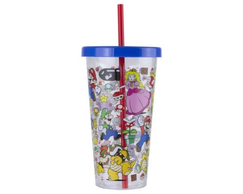 VASO DE PLÁSTICO CON PAJITA SUPER MARIO 700ML PALADONE REDSTRING PP8015NN (Espera 4 dias)