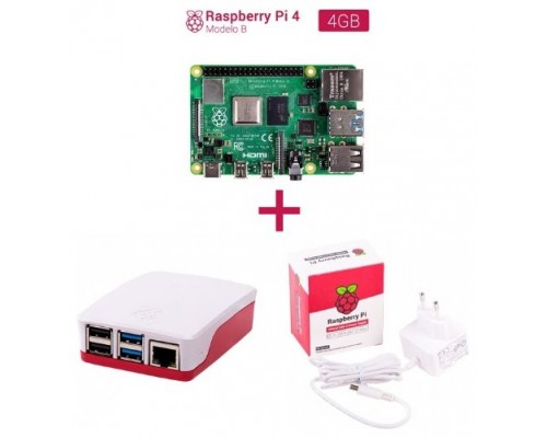 Kit raspberry Pi 4 4 GB. Incluye caja roja/blanca