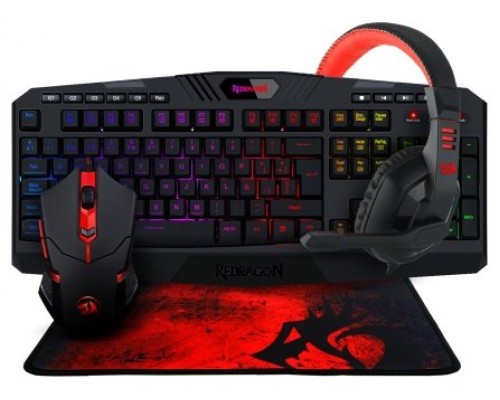 Redragon - Combo Teclado+Raton+Auricular+Alfombrilla