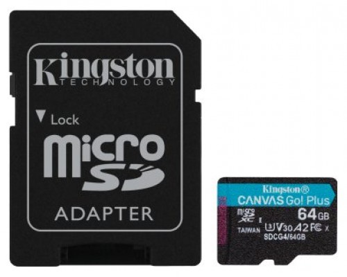 Kingston Technology Tarjeta microSDXC Canvas Go Plus Gen4 de 64 GB, 200 MB/s, A2 U3 V30 y adaptador (Espera 4 dias)