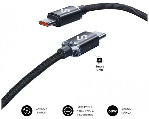 SUBBLIM CABLE OPTIMUS 60W C-C 2m BLACK (Espera 4 dias)
