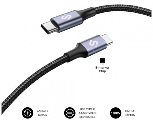 SUBBLIM CABLE PLUS 100W C-C 2M BLACK (Espera 4 dias)