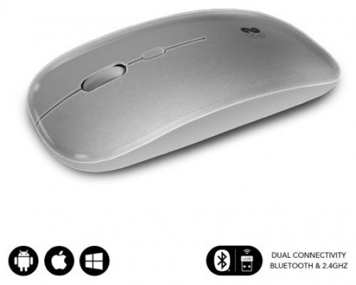 SUBBLIM Ratón Óptico Inalámbrico 2.4G y Bluetooth Dual Flat Mouse Recargable Plateado (Espera 4 dias)