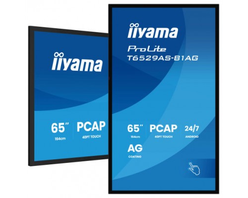 MONITOR IIYAMA TACTIL 65" 4K 20P TACTIL (T6529AS-B1AG) / ANDROID 14/ USO 24/7 / IRX1 / HDMI X 2 / USB-C / HORIZ. Y APAISADO / 420CD/M2 (TOUCH), 4000:1, 6.5MS, USB TOUCH / RS232C / RJ45 / 32GB ROM / 2G RAM / 1GB / WIFI / VESA 400X400MM (Espera 4 dias)