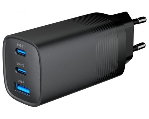 CARGADOR RAPIDO USB GEMBIRD POWER DELIVERY GAN DE 3 PUERTOS Y 65 W, NEGRO