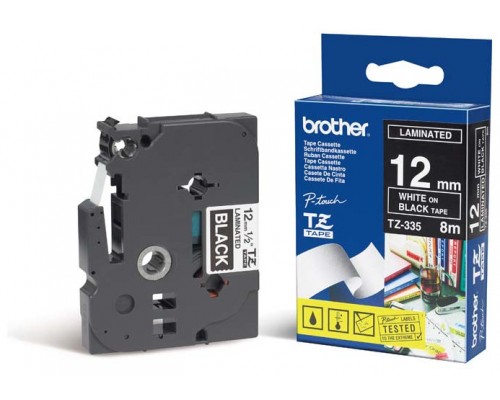 BROTHER Cinta laminada Negro / blanco 12 mm